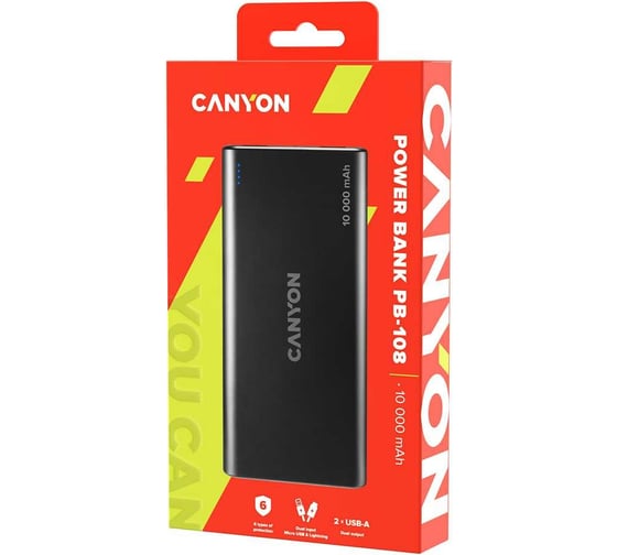 Внешний аккумулятор Canyon PB-108 черный CNE-CPB1008B