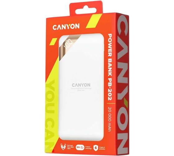 Внешний аккумулятор Canyon PB-202, 20000 мАч, белый CNE-CPBP20W