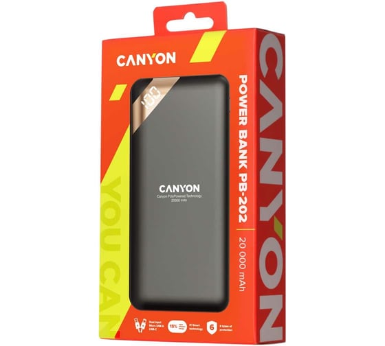 Внешний аккумулятор Canyon PB-202, 20000 мАч, черный CNE-CPBP20B
