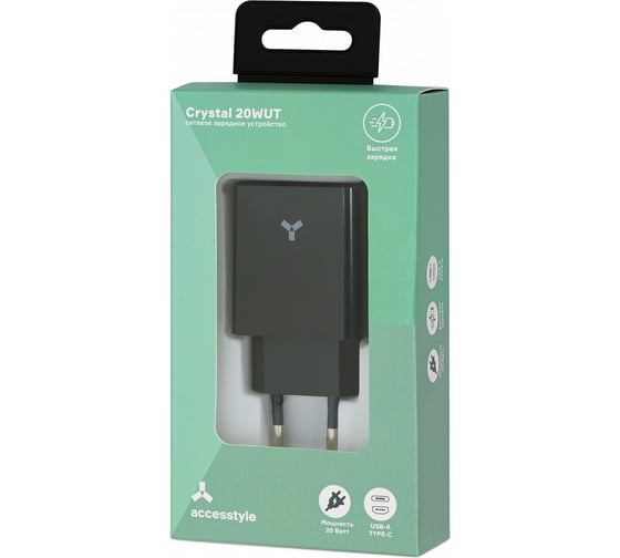 Сетевое зарядное устройство Accesstyle Crystal 20WUT Black