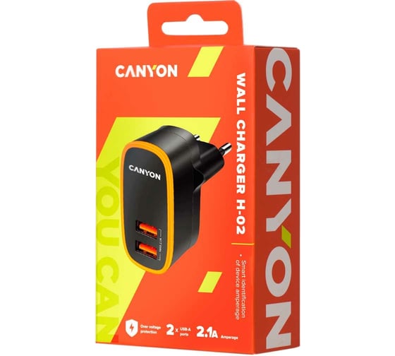 Сетевое зарядное устройство Canyon H-02, черно-оранжевый CNE-CHA02B