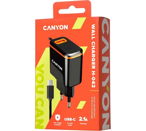 Сетевое зарядное устройство Canyon H-042, Black/Orange CNE-CHA042BO