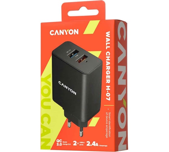 Сетевое зарядное устройство Canyon H-07, черный CNE-CHA07B