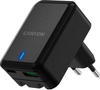 Сетевое зарядное устройство Canyon H-20T, USB-C + USB-A, 3A, черный CNS-CHA20B