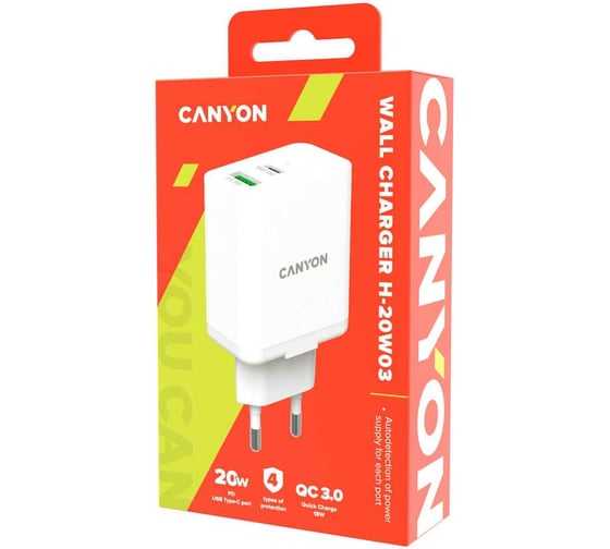 Сетевое зарядное устройство Canyon H-20W03 белый CNE-CHA20W03