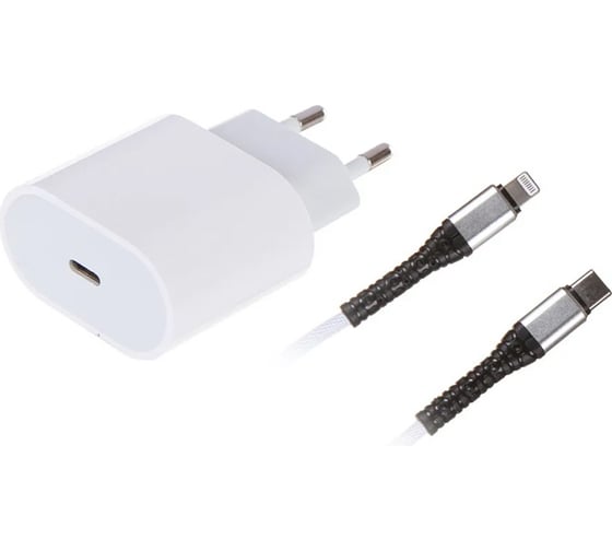 Сетевое зарядное устройство Red Line Type-C, модель PD1-3A, PD 18W + кабель Lightning, 3А, тканевая оплетка, белый УТ000027293