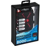 Мобильный аккумулятор FORZA  8000 мАч, прорезиненный, с пылевлагозащитой IP67, 2А, 1USB, фонарь, пластик 031-891