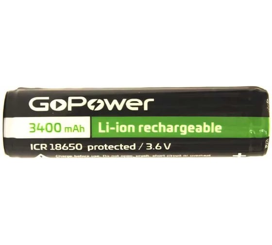 Аккумулятор GoPower Li-ion 18650 (Pan. NCR18650B) BL1 3.6V 3400mAh с защитой высокий контакт 00-00015350
