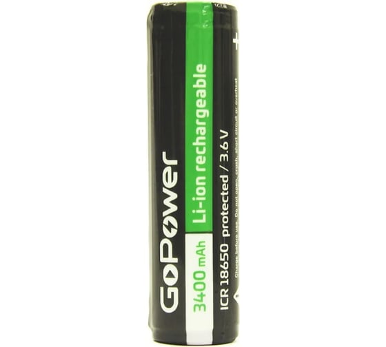 Аккумулятор GoPower Li-ion 18650 (Pan. NCR18650B) BL1 3.6V 3400mAh с защитой высокий контакт 00-00015350