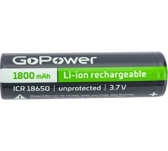 Аккумулятор GoPower Li-ion 18650 PC1 3.6V 1800mAh без защиты высокий контакт 00-00018351