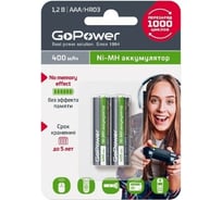 Бытовой аккумулятор GoPower HR03 AAA BL2 NI-MH 400mAh 00-00018319 22970337