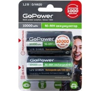 Бытовой аккумулятор GoPower HR20 D BL2 NI-MH 10000mAh 00-00018323 22970361