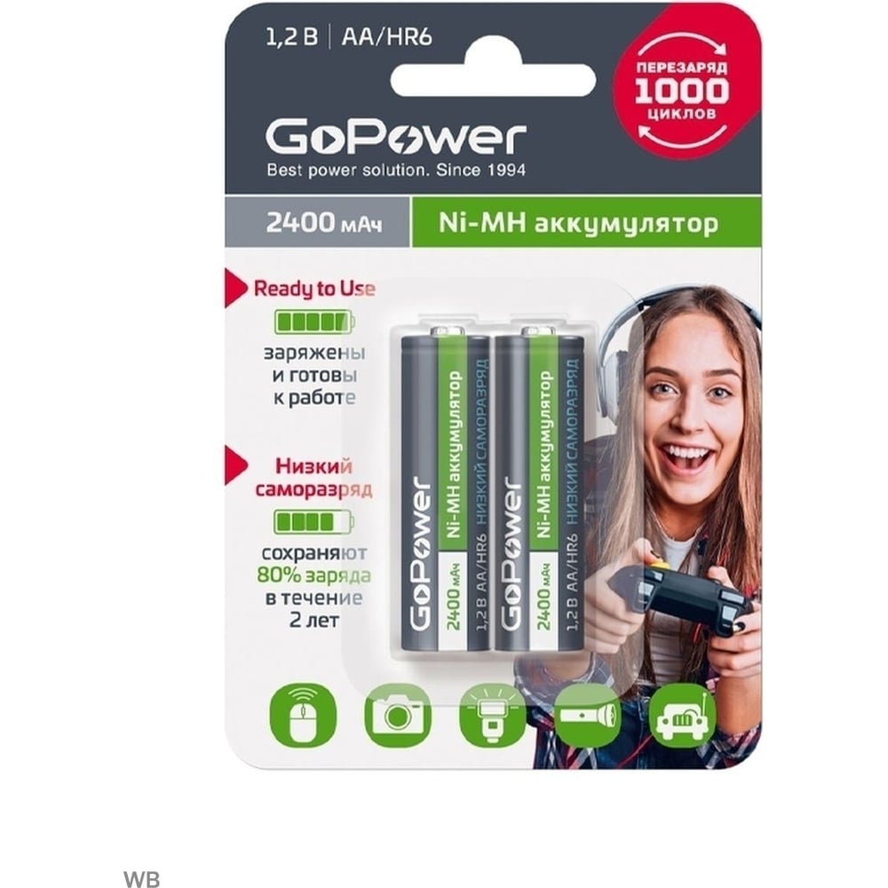 Аккумулятор GOPOWER HR6 AA BL2 NI-MH 2400mAh