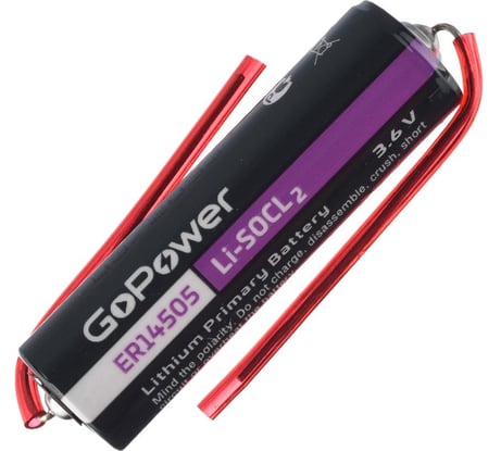 Батарейка GoPower 14505 PC1 Li-SOCl2 3.6V с выводами (1/10/500) 00-00015332