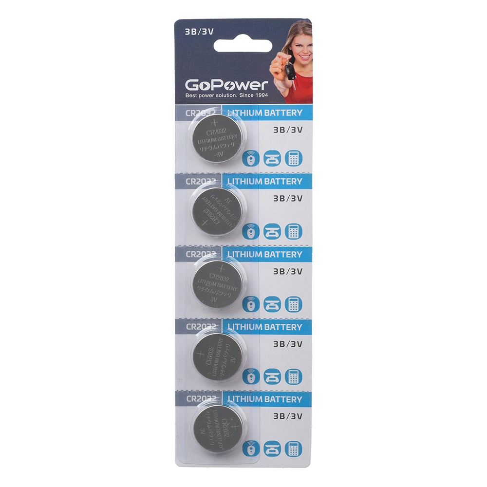 БатарейкаGoPowerCR2032BL5Lithium3V(5/100/2000)00-00015603
