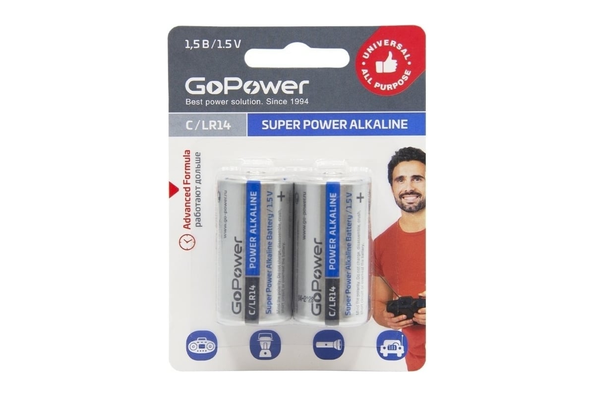 Батарейка GoPower LR14 C BL2 Alkaline 1.5V 00-00017861 - выгодная цена ...