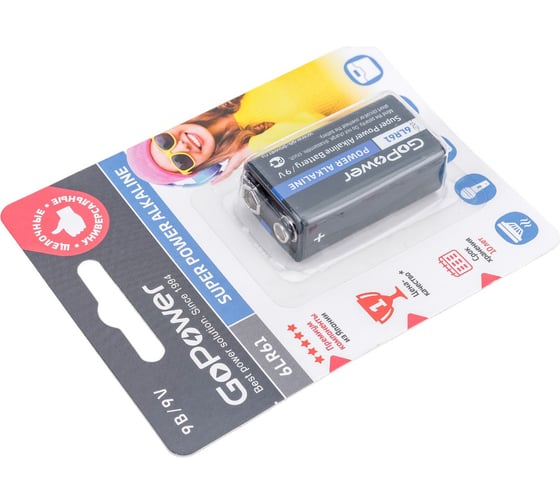 Батарейка GoPower Крона 6LR61 BL1 Alkaline 9V 00-00017863