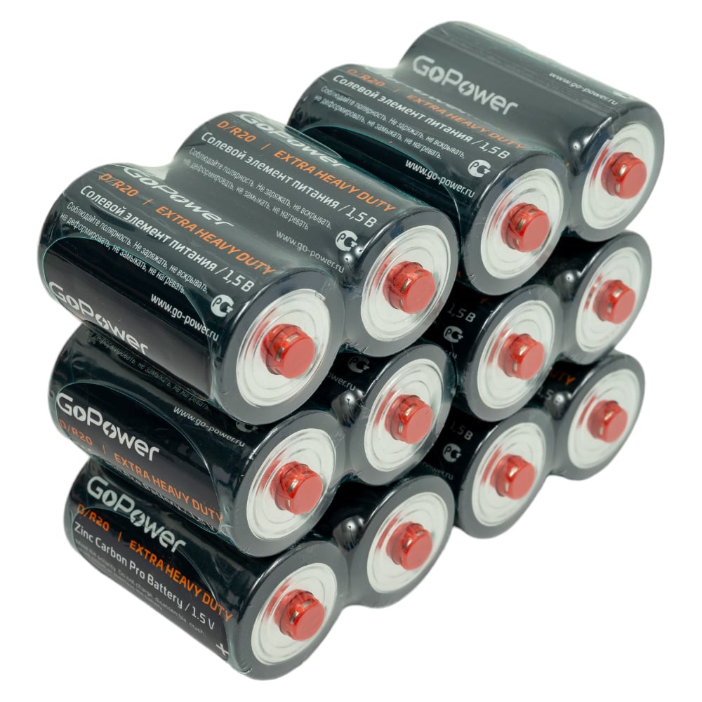 Батарейки GoPower R20 D Shrink 2 Heavy Duty 1.5V 12 шт. в уп. 00 ...