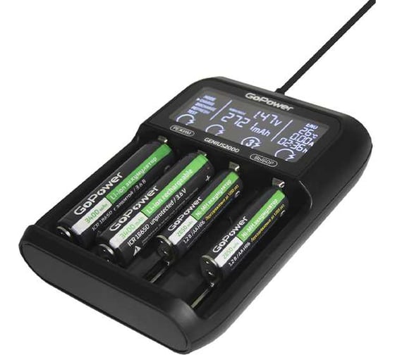 Зарядное устройство GoPower для аккумуляторов Genius2000 Ni-MH/Ni-Cd/Li-ion/IMR/LiFePO4 4 слота (1/40) 00-00017019