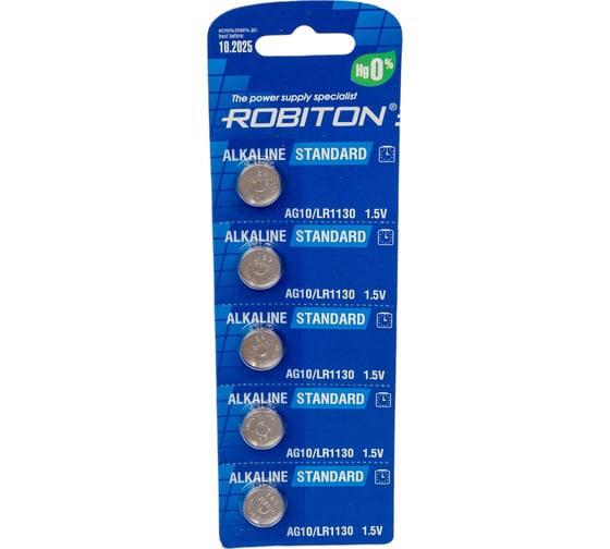 Элемент питания ROBITON STANDARD R-AG10-0- 0 проц. Hg AG10 LR1130 389 189 LR54 16944