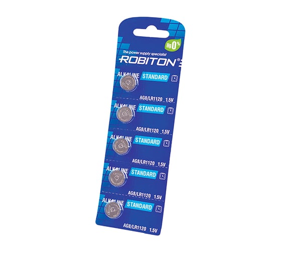Элемент питания ROBITON STANDARD R-AG8-0-BL5 (0% Hg) AG8 LR1120 391 191 LR55 BL5 16955