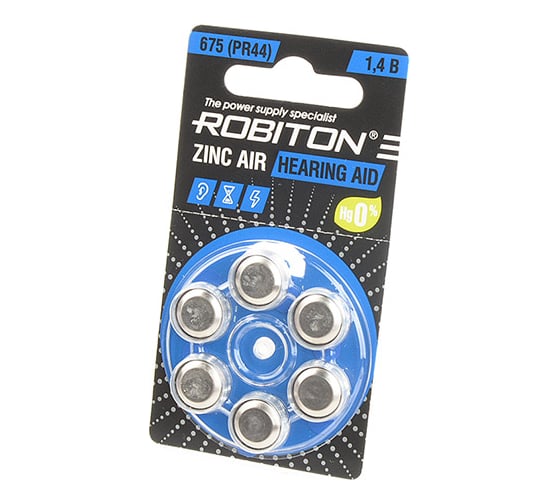 Элемент питания ROBITON 6шт. HEARING AID R-ZA675- 675 PR44 DA675 V675A 16914