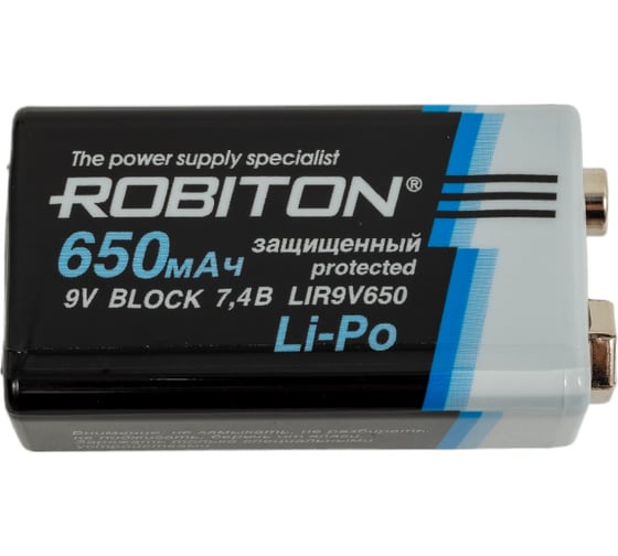 Аккумулятор ROBITON LIR9V650 "Крона" 7.4В 650мАч с защитой 16393