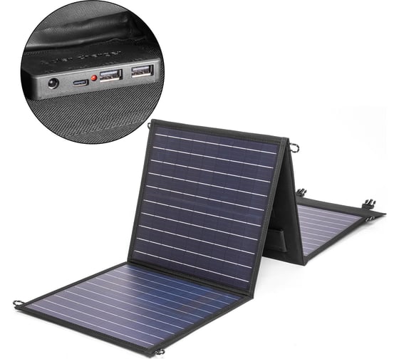 Складная влагозащищенная солнечная батарея TopOn 80W 18V DC, Type-C PD 60W, USB QC3.0 18W, USB 12W, на 4 секции TOP-SOLAR-80