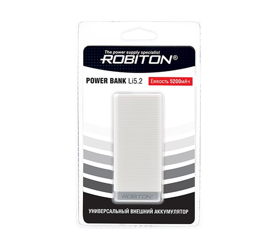 Универсальный внешний аккумулятор Robiton POWER BANK Li5.2-W 5200мАч белый 15287