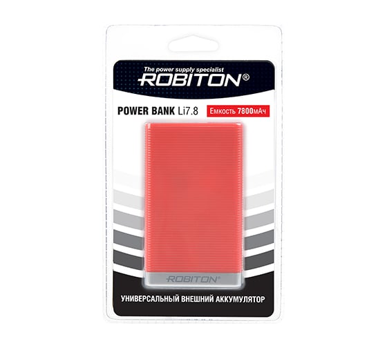 Универсальный внешний аккумулятор Robiton POWER BANK Li7.8-R 7800мАч красный 15311
