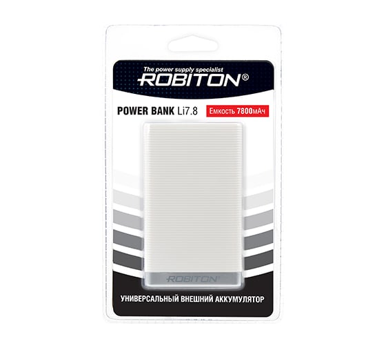Универсальный внешний аккумулятор Robiton POWER BANK Li7.8-W 7800мАч белый 15288