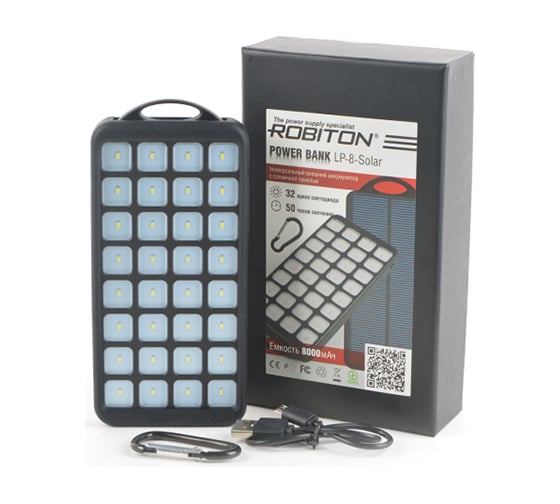 Универсальный внешний аккумулятор Robiton POWER BANK LP-8-Solar 32 LED, 8000мАч 15204
