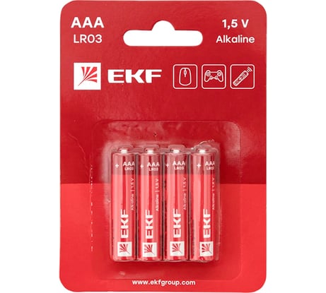 Алкалиновая батарейка EKF типа ААА(LR03) блистер 4шт. LR03-BL4