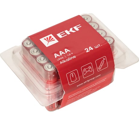 Алкалиновая батарейка EKF типа ААА(LR03) пластиковый бокс 24шт. LR03-BOX24