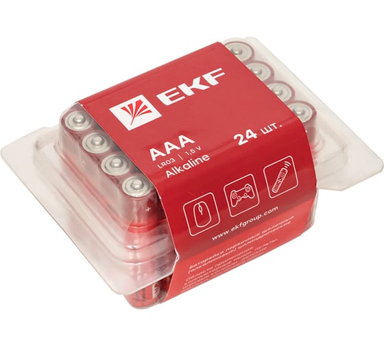 Алкалиновая батарейка EKF типа ААА(LR03) пластиковый бокс 24шт. LR03-BOX24 1