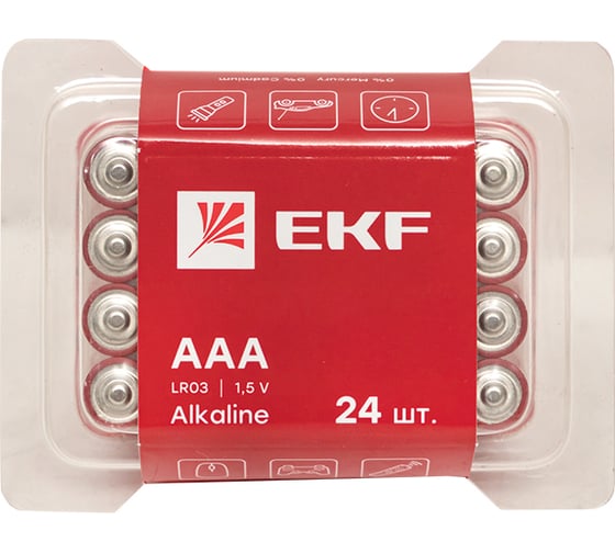 Алкалиновая батарейка EKF типа ААА(LR03) пластиковый бокс 24шт. LR03-BOX24