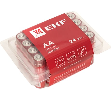 Алкалиновая батарейка EKF типа АА(LR6) пластиковый бокс 24шт. LR6-BOX24