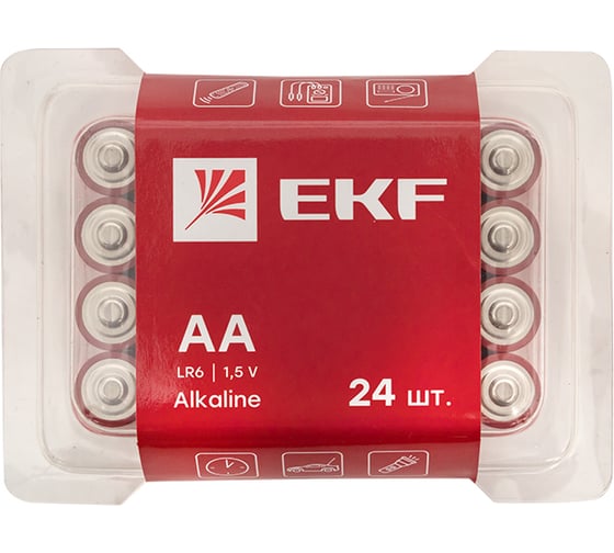 Алкалиновая батарейка EKF типа АА(LR6) пластиковый бокс 24шт. LR6-BOX24