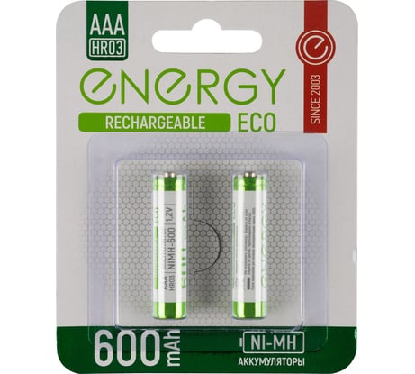 Аккумулятор ENERGY Eco NIMH-600-HR03/2B (АAА) 104986