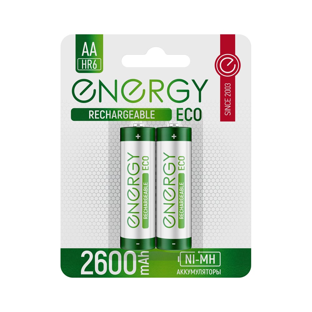 Аккумулятор ENERGY Eco NIMH-2600-HR6/2B (АА) 104989 - выгодная цена,  отзывы, характеристики, фото - купить в Москве и РФ