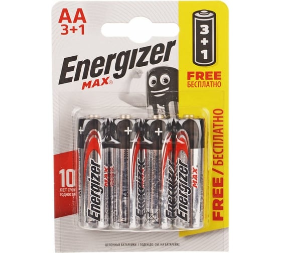 Батарейка Energizer MAX E91/АА BP 3+1 FREE*24 Alkaline E301534401 1