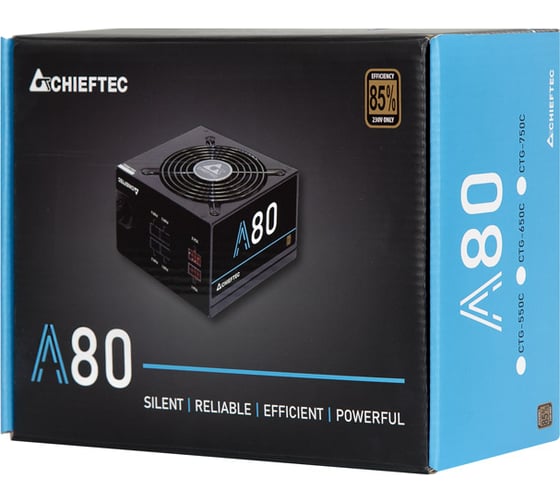 Блок питания Chieftec 650W A-80 ATX-12V V.2.3, PS-2 type, 12cm Fan, PFC, CabManag, Efficie CTG-650C