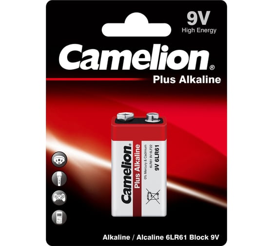 Батарейка Крона Plus Alkaline 9В, 6LF22, 6LR61 Camelion 1655