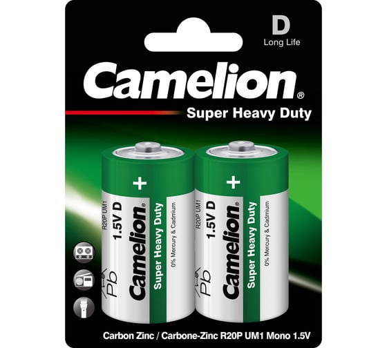 Батарейка 1.5В Camelion R20 BL-2, 1671