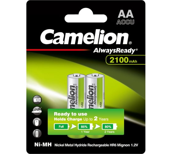 Аккумулятор 1.2В Camelion AA- 2100mAh Ni-Mh Always Ready BL-2, 7966