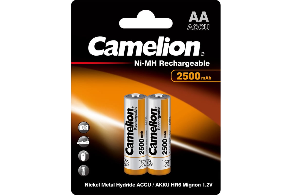 Аккумулятор Camelion 1.2В AA-2500mAh Ni-Mh BL-2, 6107 - выгодная цена,  отзывы, характеристики, фото - купить в Москве и РФ