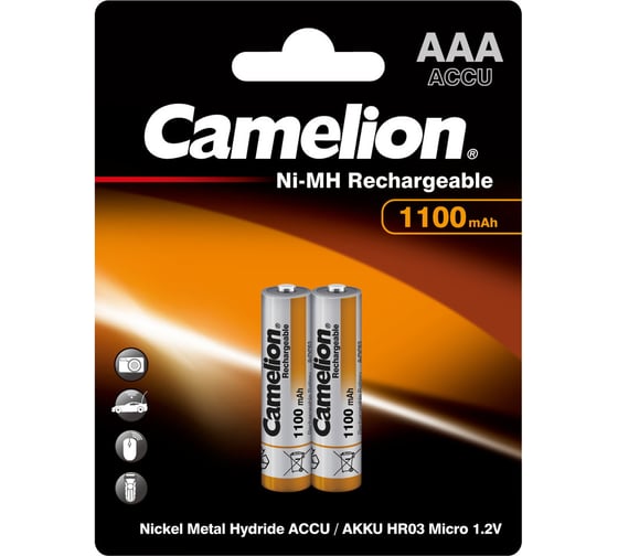 Аккумулятор Camelion 1.2В AAA-1100mAh Ni-Mh BL-2, 7372