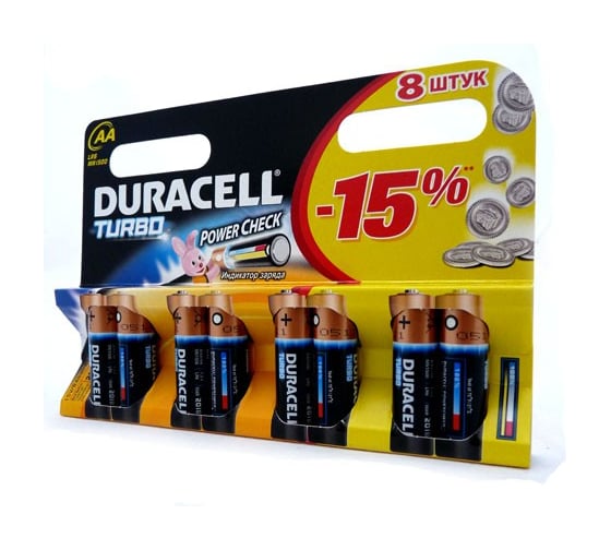 Батарейка Duracell LR6 MN1500 Turbo BL-8, 10415