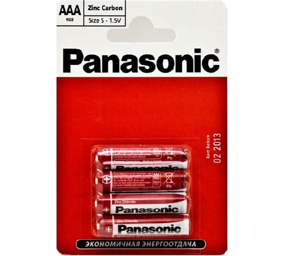 Батарейка Panasonic R 03 Zinc Carbon BL-4, 7258