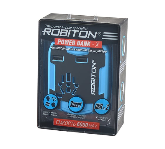 Внешний аккумулятор Robiton Power Bank-X 6000мАч, 2 USB-разъема 15195